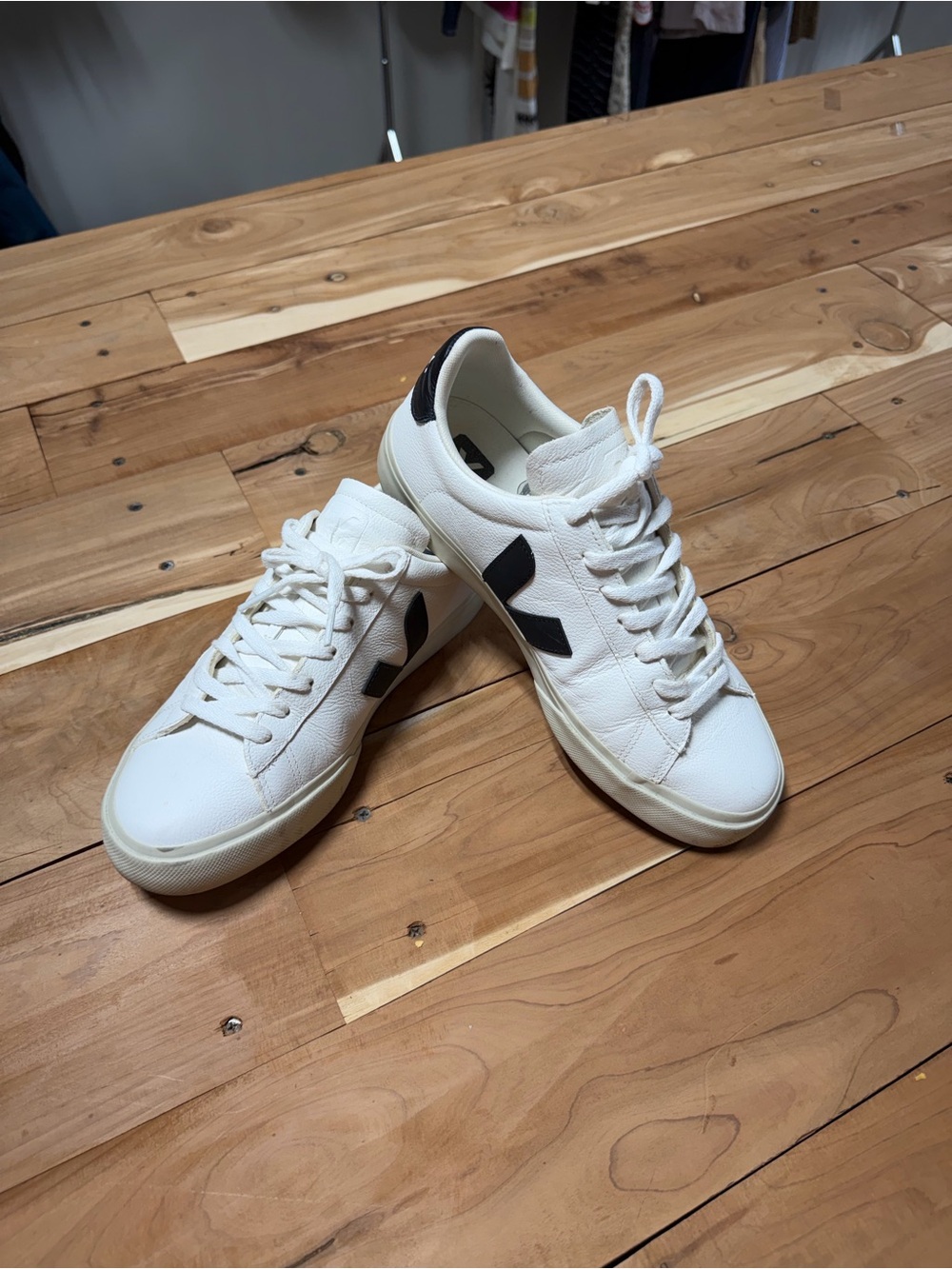 Veja White Leather Sneakers with Black V and Heel Tab